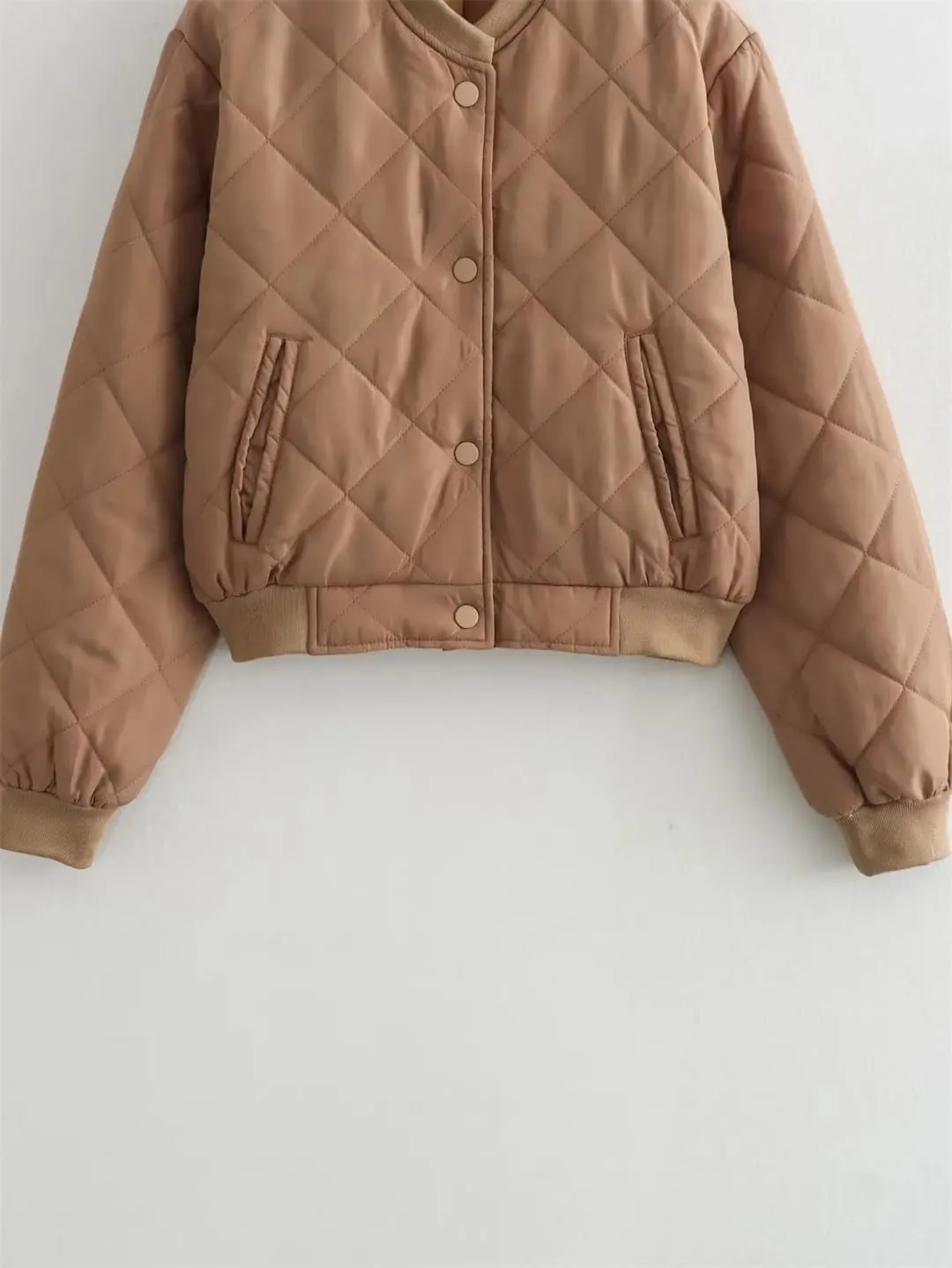 Fnfmrfmr Women Cotton Coat Winter Long Sleeve Buttons Loose Quilted Padded Jacket Parkas Crop Top