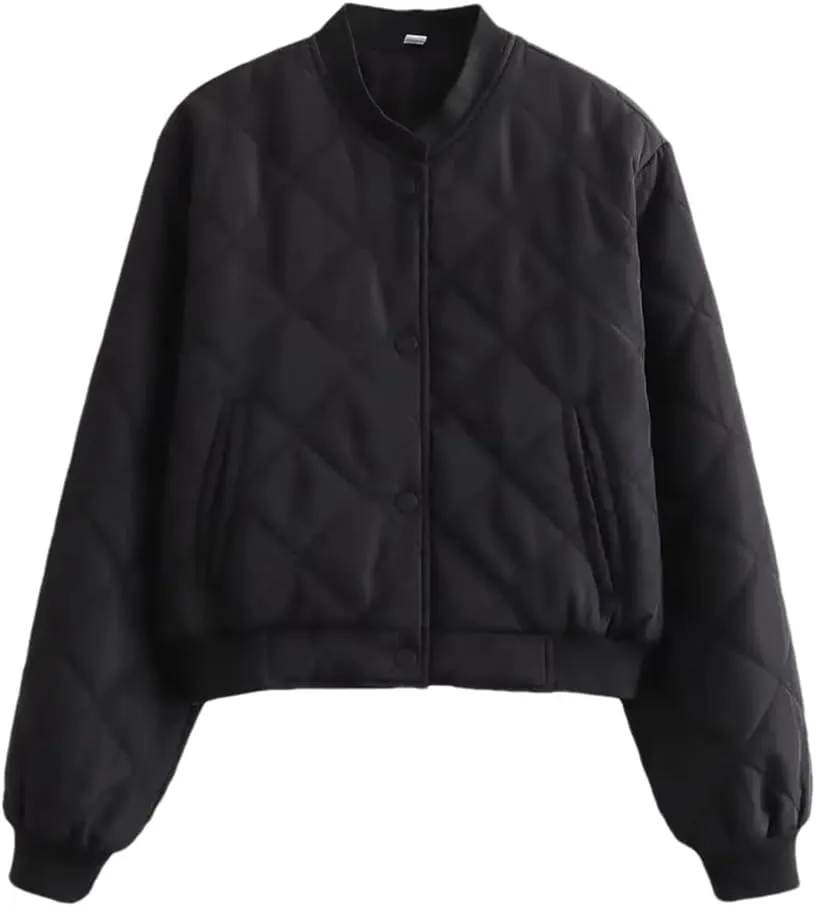 Fnfmrfmr Women Cotton Coat Winter Long Sleeve Buttons Loose Quilted Padded Jacket Parkas Crop Top