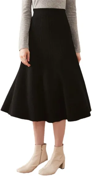 Fnfmrfmr Women Solid High Waist Knit Skirt Woolen Pleated Office Lady Work Bodycon Midi Skirts