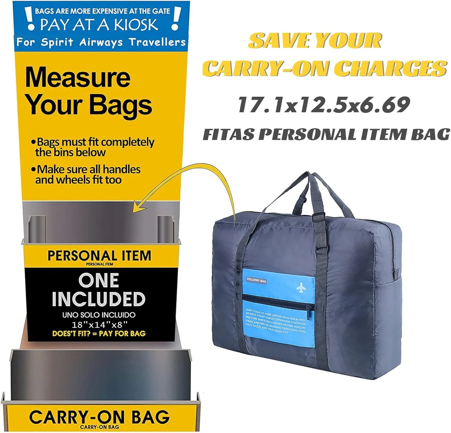 Foldable Travel Duffel Bag Sports Gym Tote Water Resistant Carry on Luggage bag Weekender Overnight Bag