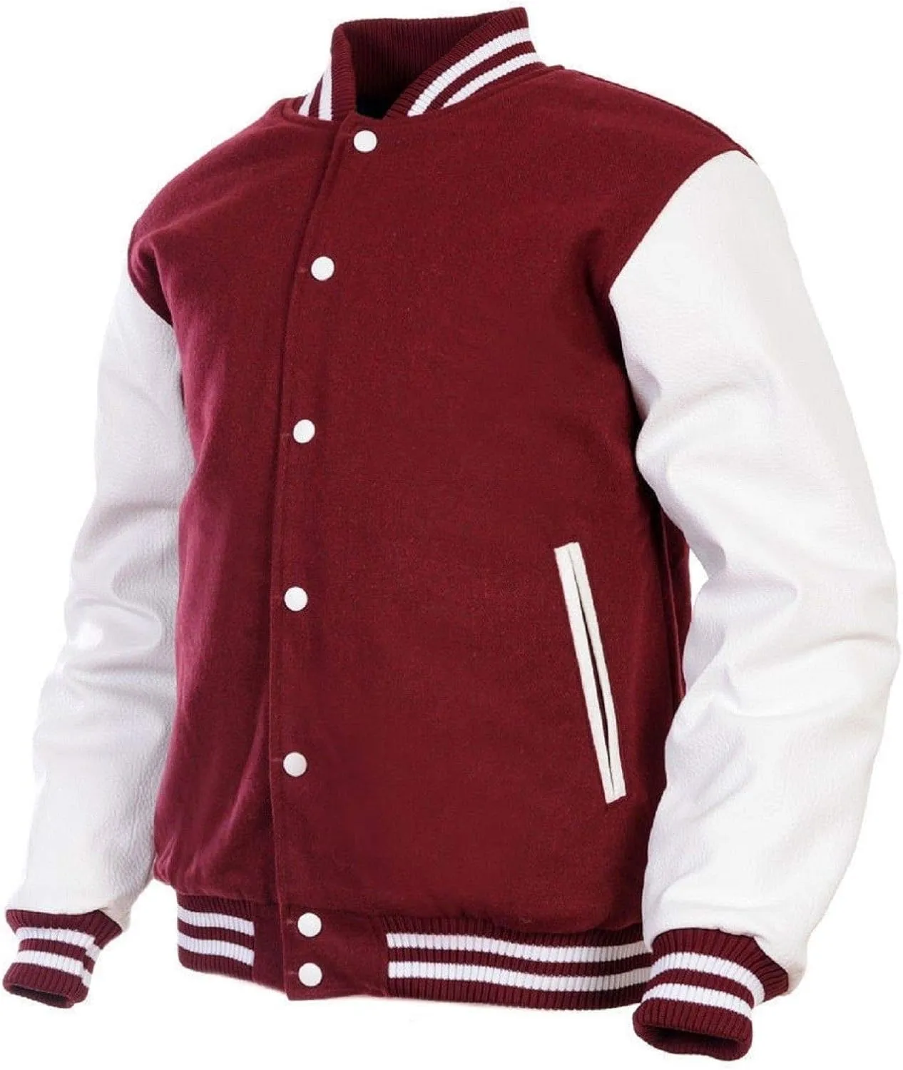 GENZ FASHION Women Varsity Jacket Genuine Leather Sleeve and Wool Blend Letterman Ladies Girls College Varsity Jackets (Maroon/white, Small)