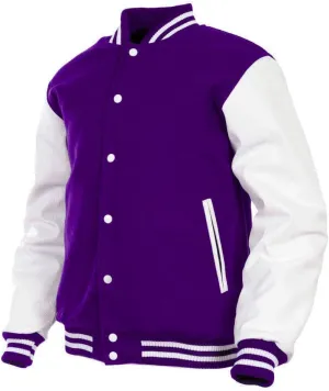 GENZ FASHION Women Varsity Jacket Genuine Leather Sleeve and Wool Blend Letterman Ladies Girls College Varsity Jackets (Purple(AR-4), Medium)