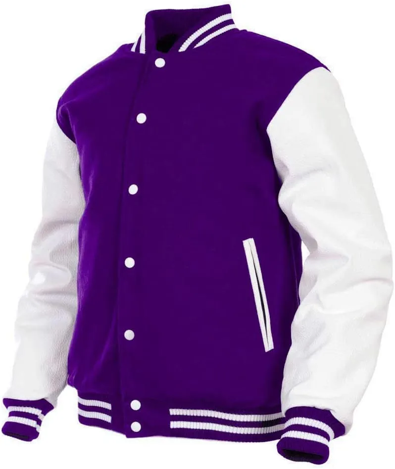 GENZ FASHION Women Varsity Jacket Genuine Leather Sleeve and Wool Blend Letterman Ladies Girls College Varsity Jackets (Purple(AR-4), X-Large)
