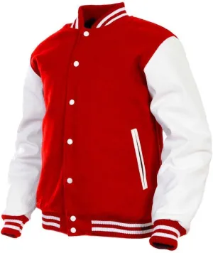 GENZ FASHION Women Varsity Jacket Genuine Leather Sleeve and Wool Blend Letterman Ladies Girls College Varsity Jackets (Red(AR-2), 2X-Large)