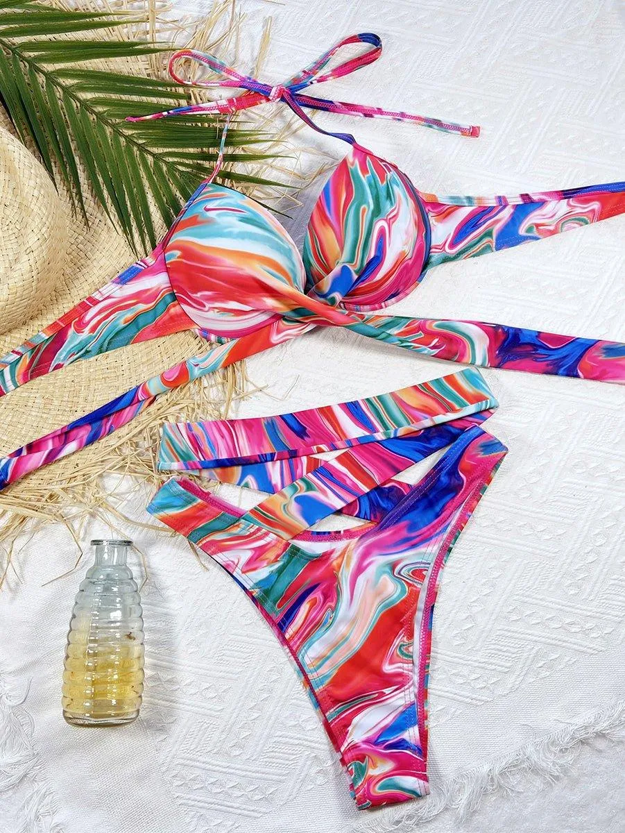 GFIT® New Sexy Cross Straps Halter Bikinis Set