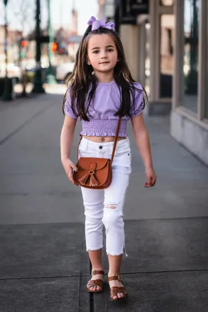 Girl on the Go Lavender Puff Sleeve Meet and Greet Smocked Waist Shirt