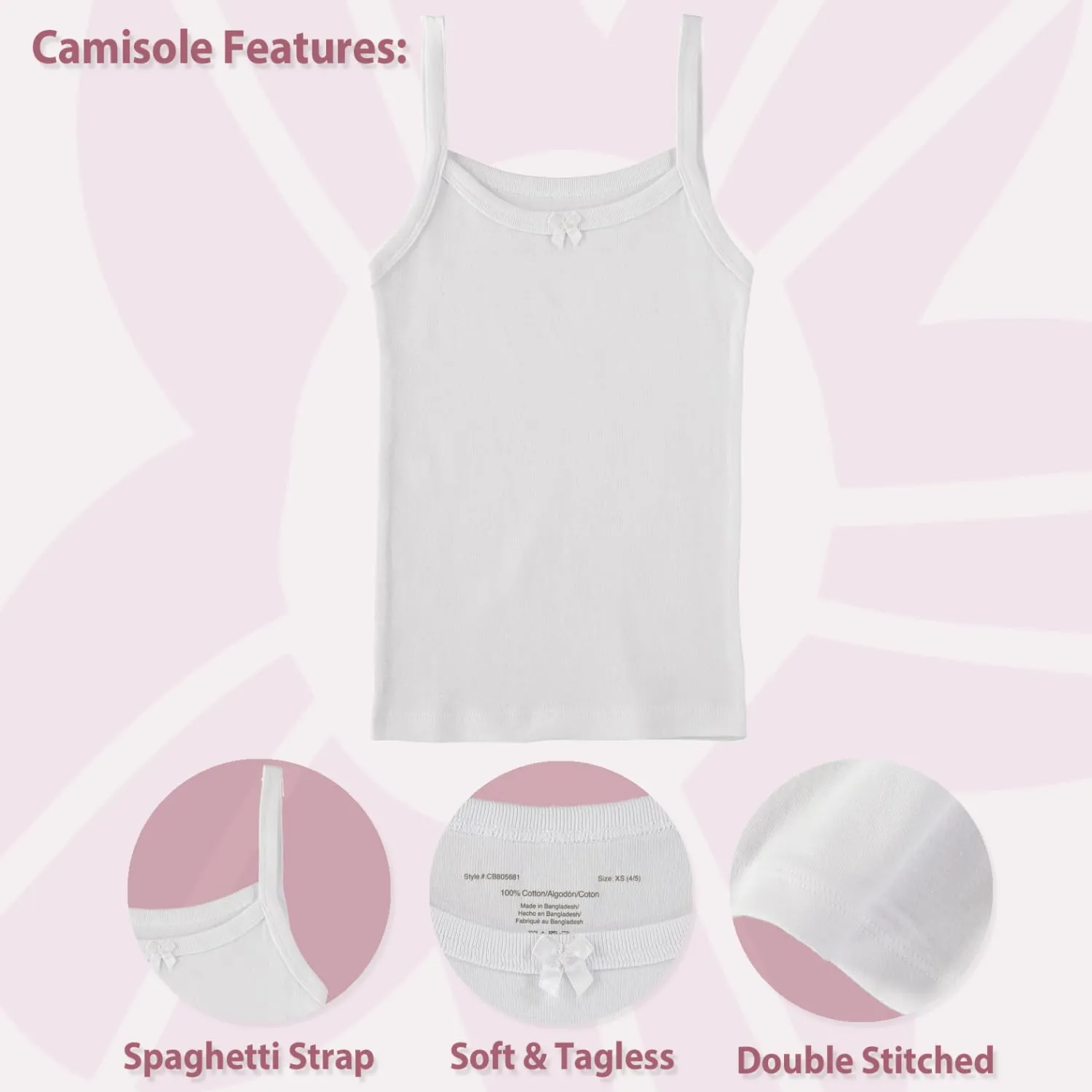 Girls Cotton Undershirt Camisole, Multi Pack (Size 2T-14)