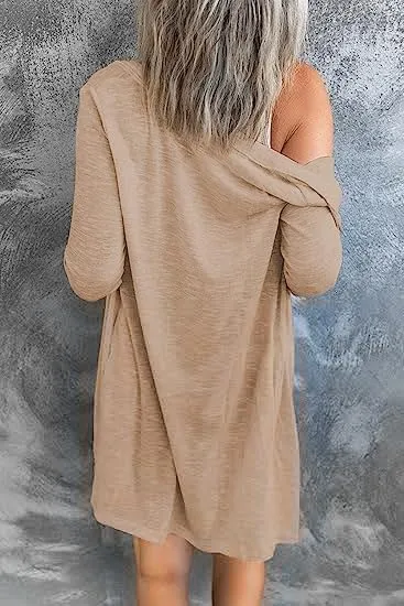 GLIENST Womens Casual Open Front Solid Cardigans Sweaters Long Sleeves Cover Up Coats V Neck Jackets Outerwear
