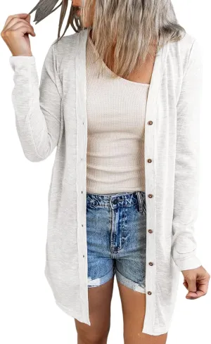 GLIENST Womens Casual Open Front Solid Cardigans Sweaters Long Sleeves Cover Up Coats V Neck Jackets Outerwear