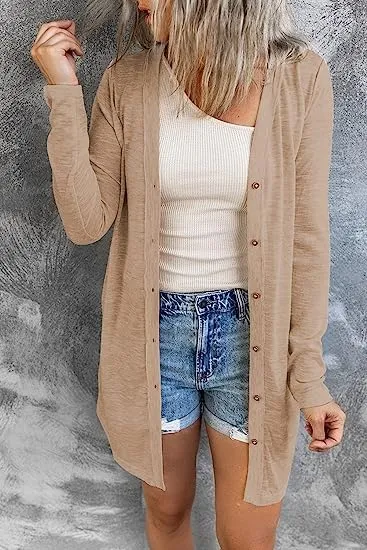 GLIENST Womens Casual Open Front Solid Cardigans Sweaters Long Sleeves Cover Up Coats V Neck Jackets Outerwear