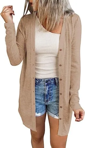 GLIENST Womens Casual Open Front Solid Cardigans Sweaters Long Sleeves Cover Up Coats V Neck Jackets Outerwear