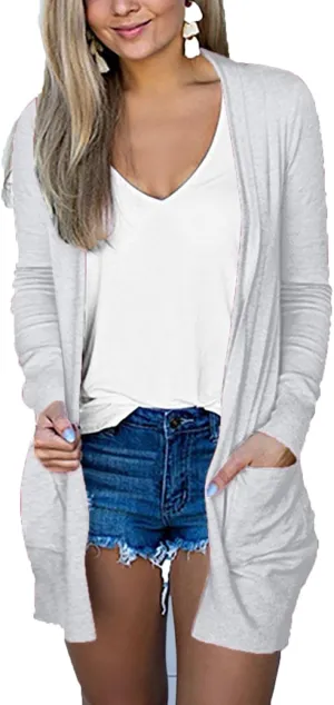 GLIENST Womens Casual Open Front Solid Cardigans Sweaters Long Sleeves Cover Up Coats V Neck Jackets Outerwear