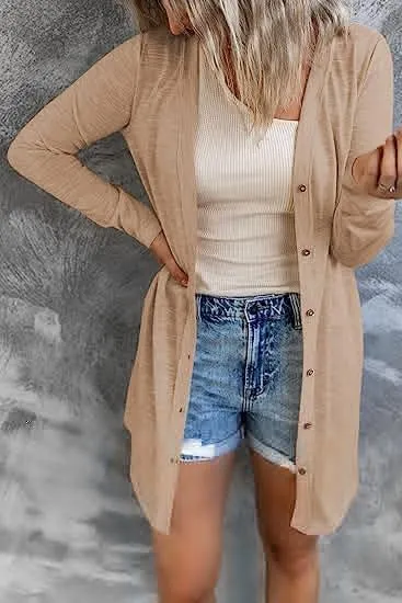 GLIENST Womens Casual Open Front Solid Cardigans Sweaters Long Sleeves Cover Up Coats V Neck Jackets Outerwear