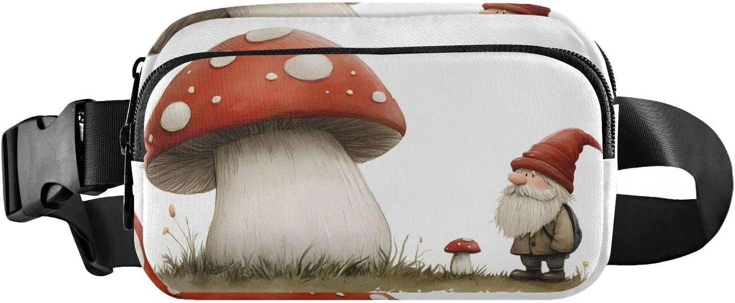 Gnome Mushroom Fanny Pack Water Resistant Waist Pack Sling Bag Purse for Women Men Travel Hiking