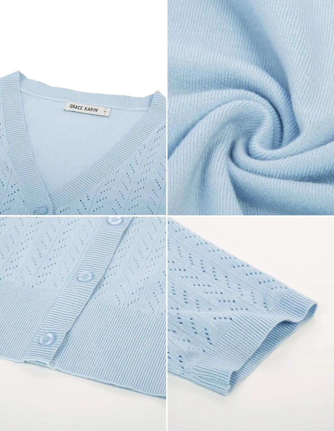 GRACE KARIN Cropped Cardigan Sweaters for Women Short Sleeve Crochet Knit Bolero Shrug V-Neck Button up Tops