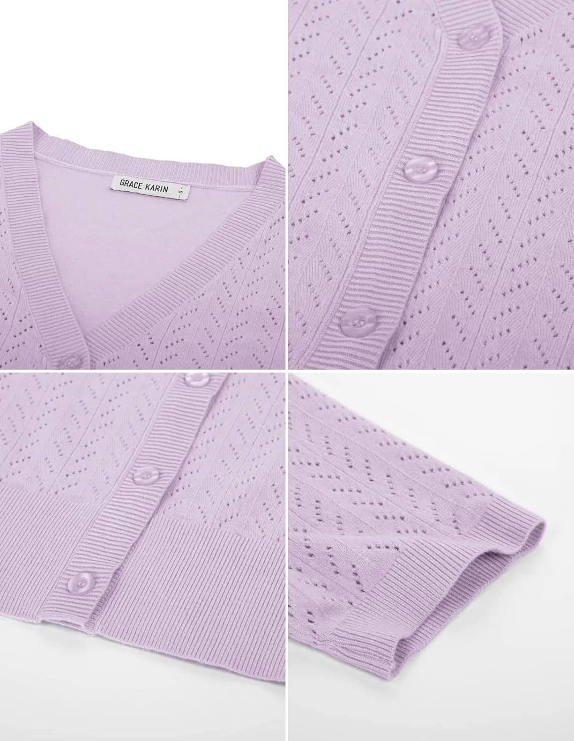 GRACE KARIN Cropped Cardigan Sweaters for Women Short Sleeve Crochet Knit Bolero Shrug V-Neck Button up Tops