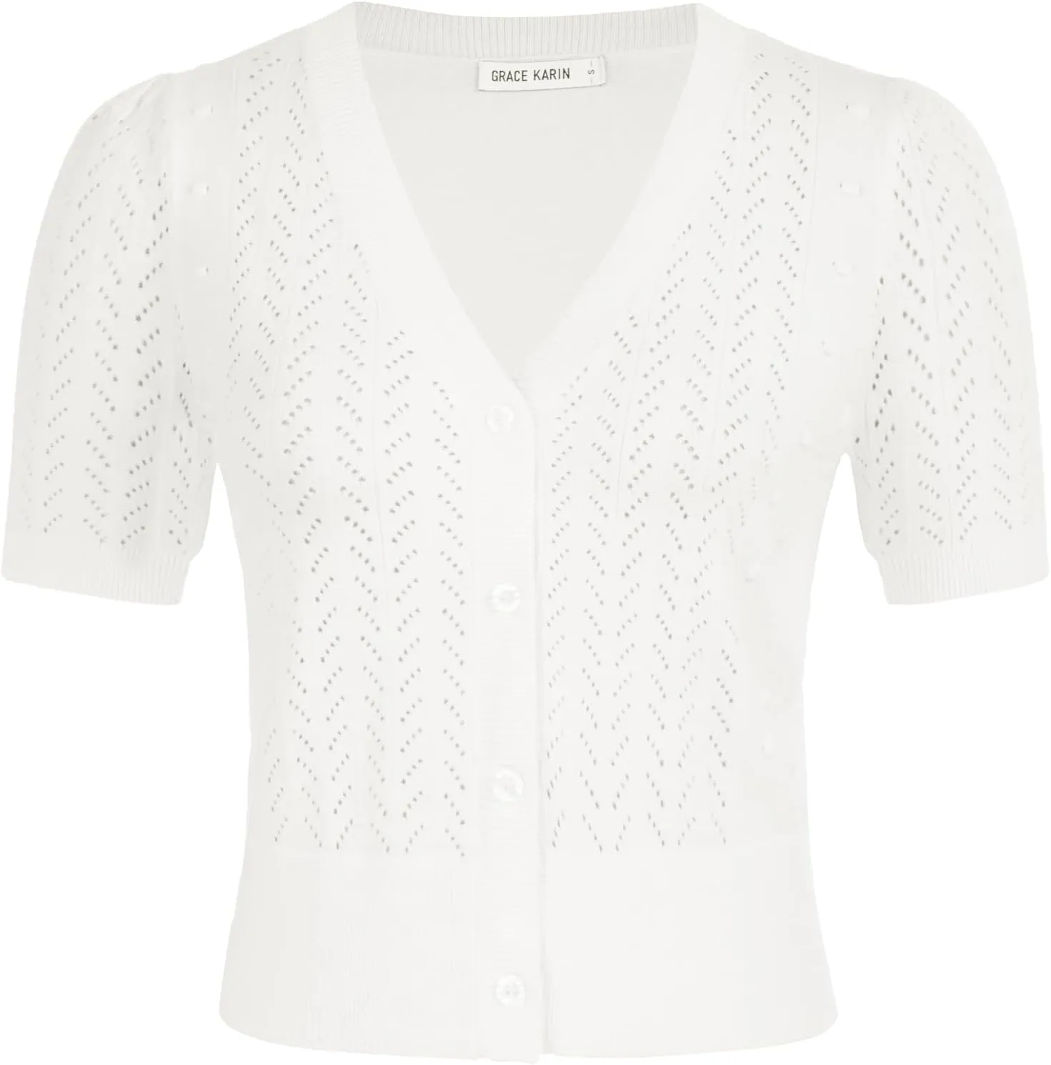 GRACE KARIN Cropped Cardigan Sweaters for Women Short Sleeve Crochet Knit Bolero Shrug V-Neck Button up Tops