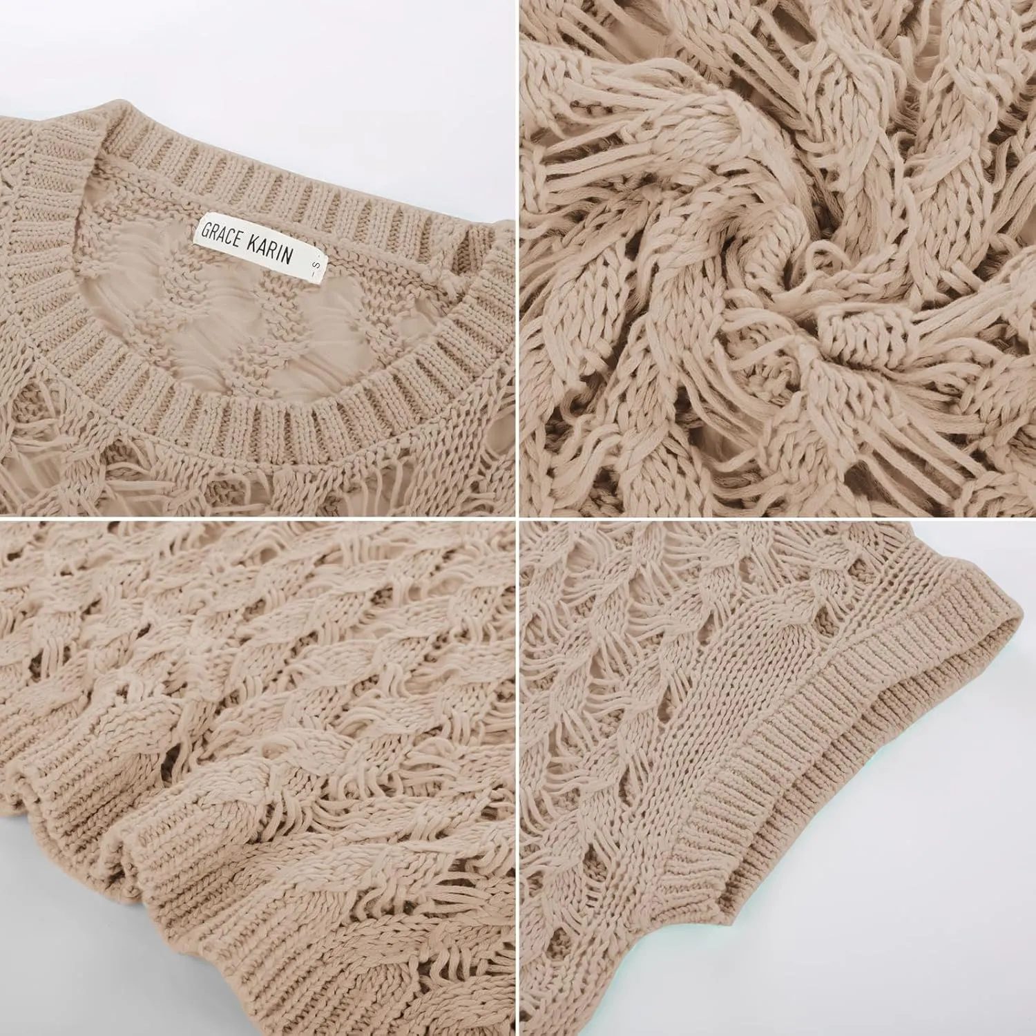 GRACE KARIN Women's 2025 Spring Summer Crochet Tops Scoop Neck Pullover Sweater Short Sleeve Off Shoulder Knit Beach Coverup