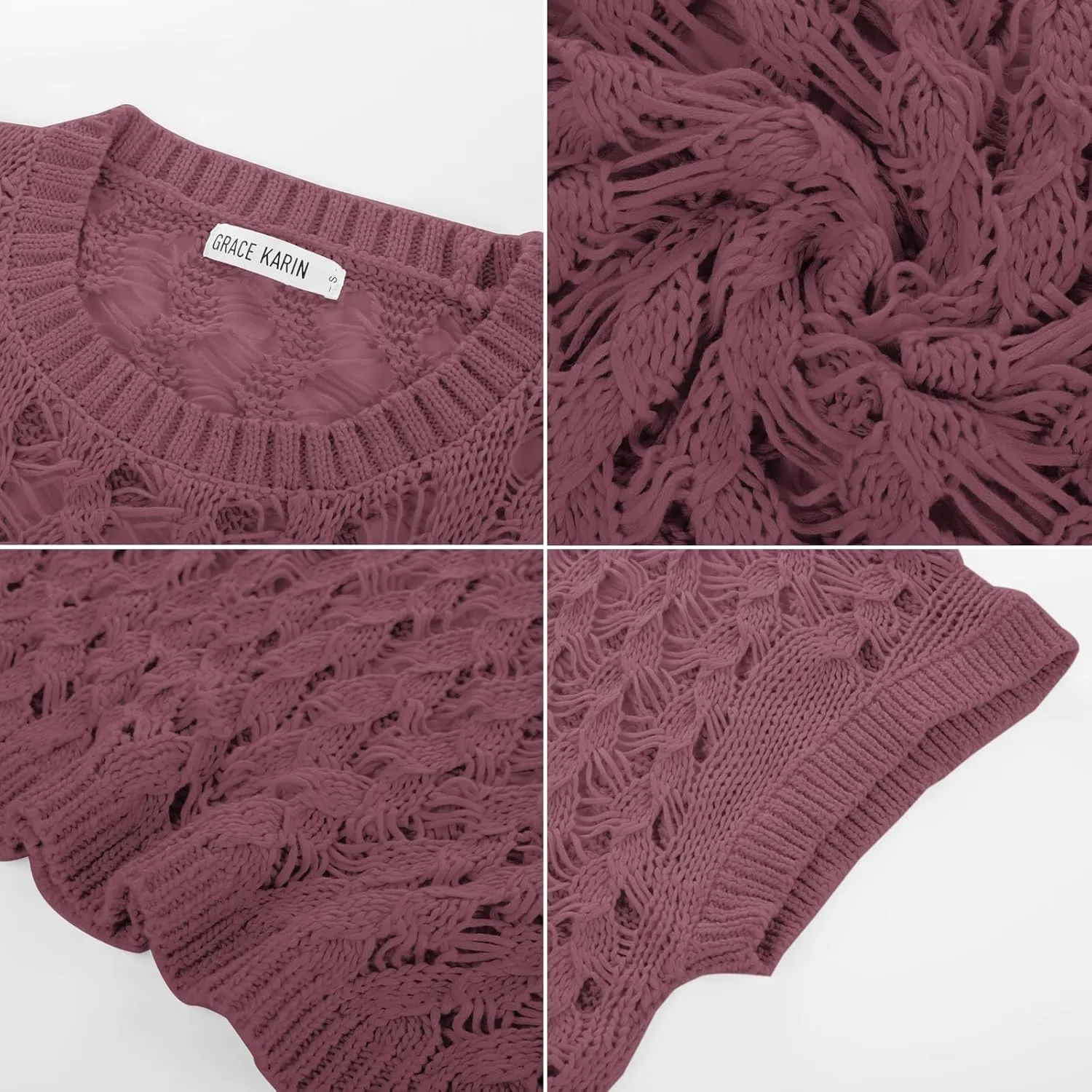 GRACE KARIN Women's 2025 Spring Summer Crochet Tops Scoop Neck Pullover Sweater Short Sleeve Off Shoulder Knit Beach Coverup