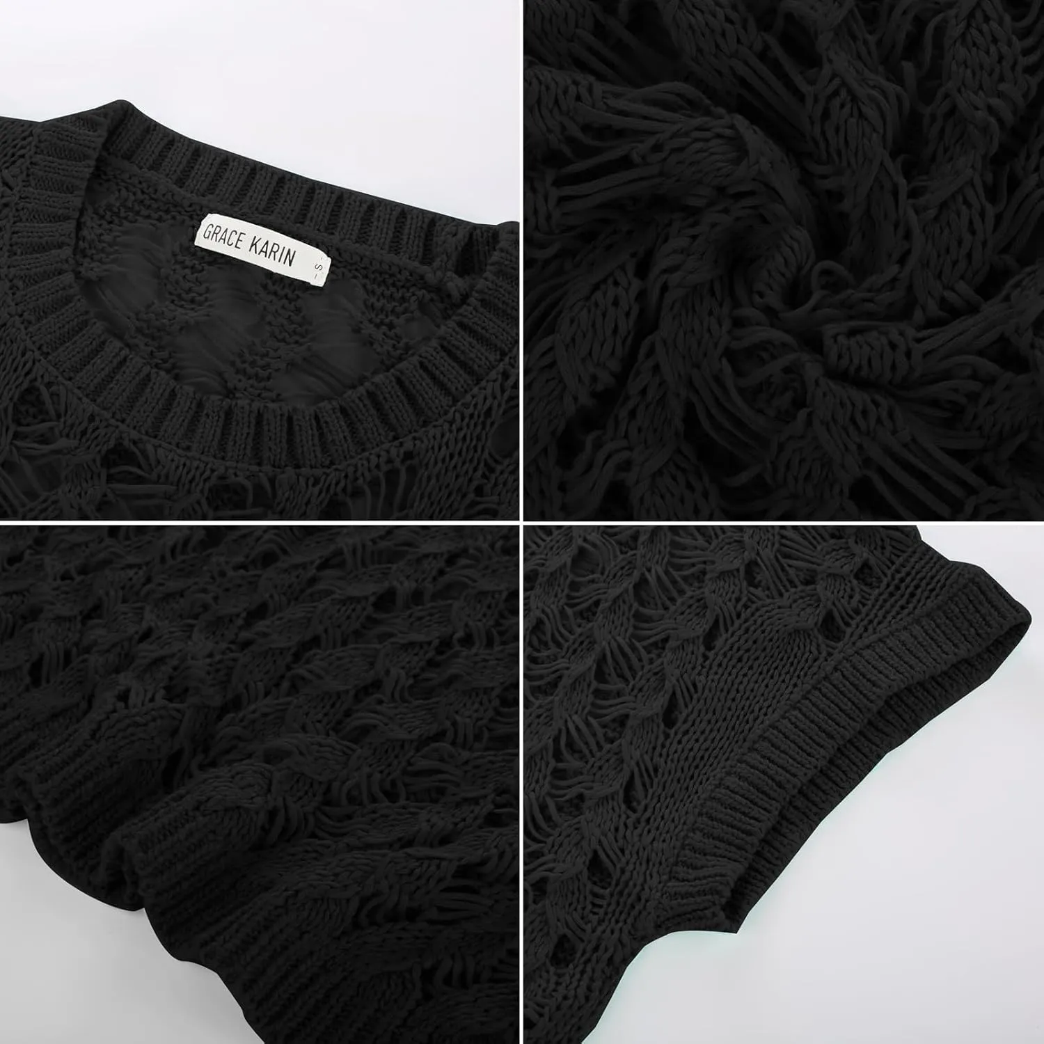GRACE KARIN Women's 2025 Spring Summer Crochet Tops Scoop Neck Pullover Sweater Short Sleeve Off Shoulder Knit Beach Coverup