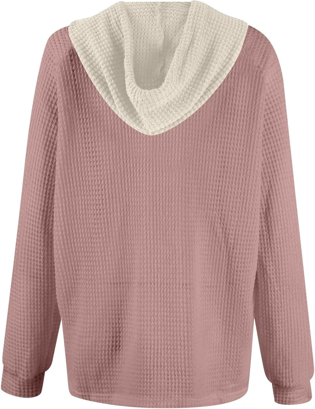 Gumipy Women Oversized Hoodie Sweatshirt Button Up Waffle V Neck Sweaters Hoodies Trendy Drawstring Long Sleeve Pullover Tops