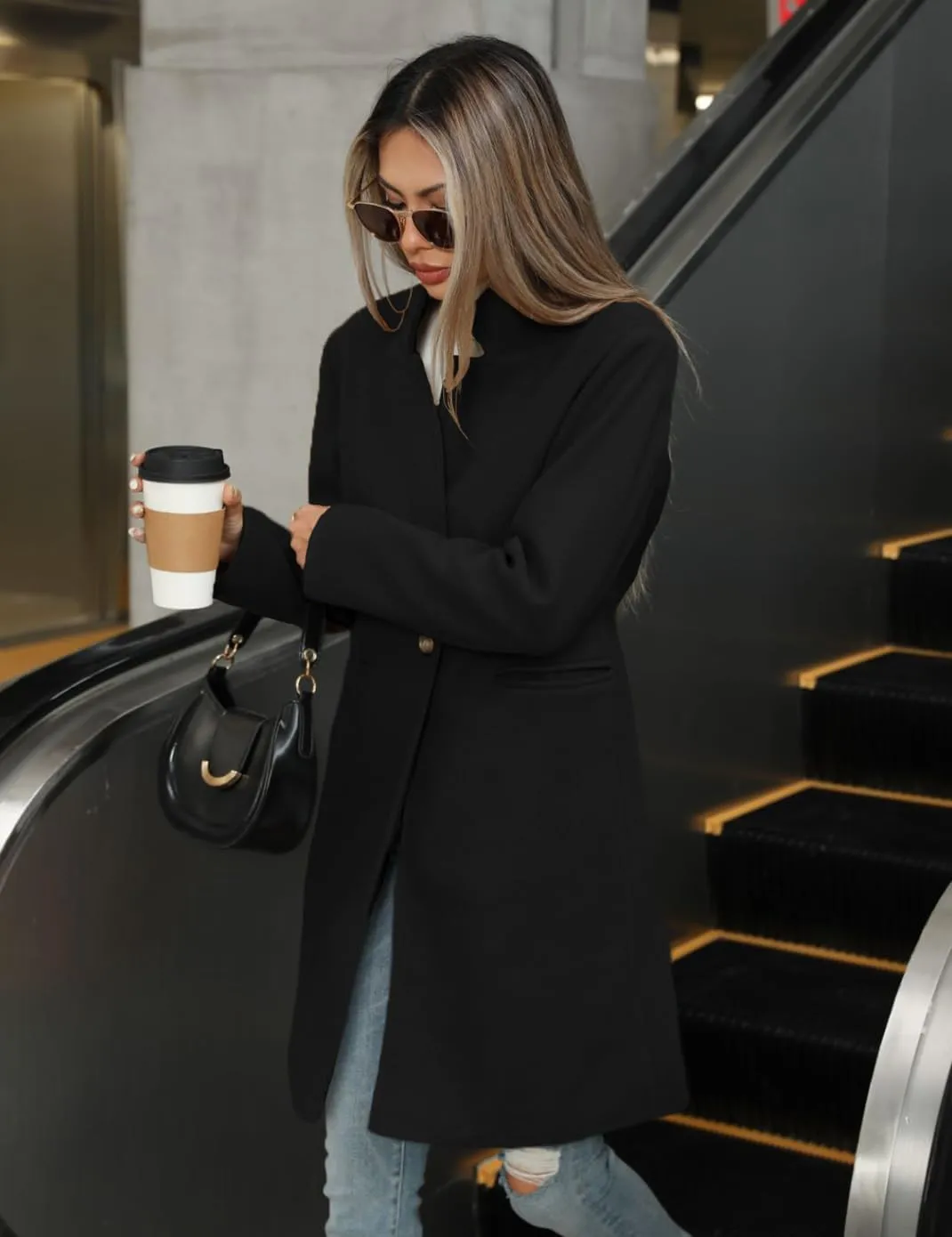 Haellun Women's Stand Collar Pea Coat Notch Lapel Coat Trench Coats Open Front Overcoat Outerwear