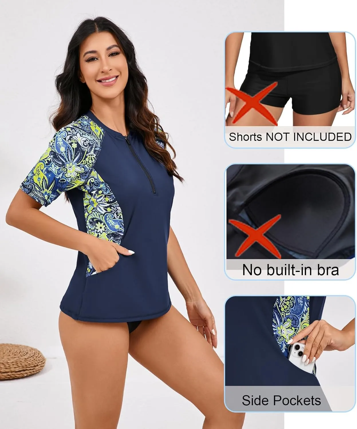 Halcurt Women's Short Sleeve Rash Guard Swimsuit Top Swim Shirt Only Swim Tee UPF50  Quick Dry Swimsuit
