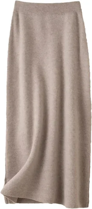 Hcclijo Korean Style Winter Cashmere Knitted Long Skirt for Women Mid-Length High-Waisted A-Line Skirt