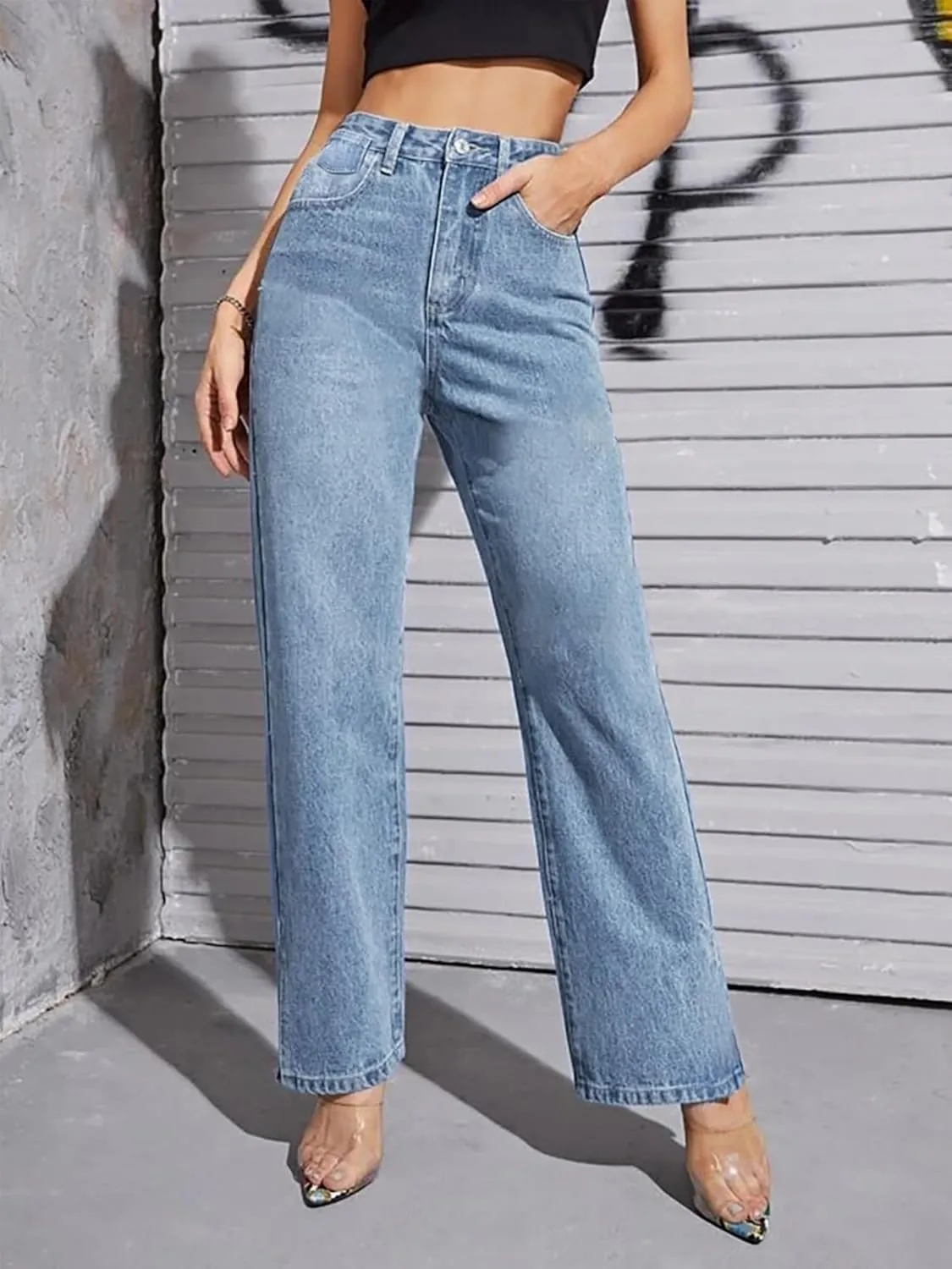 HDLTE Women Ripped Boyfriends Jeans Distressed High Waist Baggy Denim Pants Wide Leg Straight Trousers Y2k Streetwear Pants