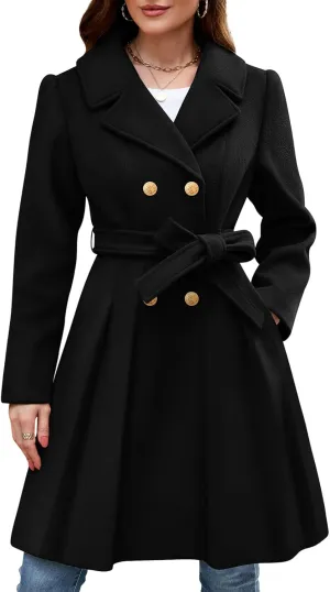 HEEKPEK Womens Wool Blend Trench Coat Slim Double Breasted Notch Lapel Pea Coat Thick A Line Jacket with Pockets(S-XXL)