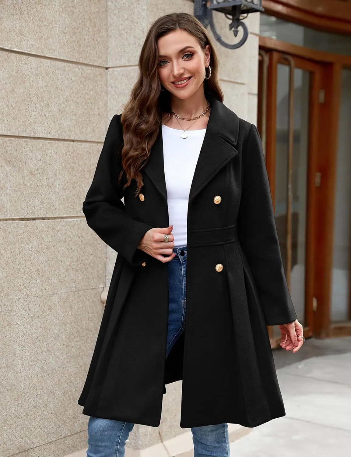 HEEKPEK Womens Wool Blend Trench Coat Slim Double Breasted Notch Lapel Pea Coat Thick A Line Jacket with Pockets(S-XXL)