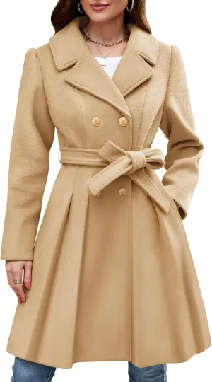 HEEKPEK Womens Wool Blend Trench Coat Slim Double Breasted Notch Lapel Pea Coat Thick A Line Jacket with Pockets(S-XXL)