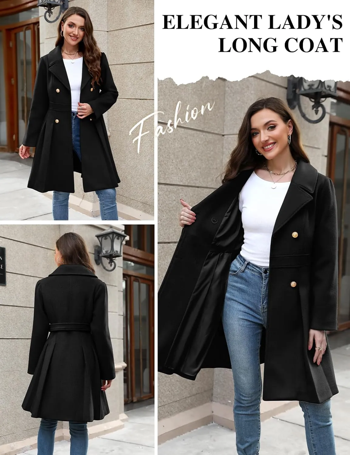 HEEKPEK Womens Wool Blend Trench Coat Slim Double Breasted Notch Lapel Pea Coat Thick A Line Jacket with Pockets(S-XXL)