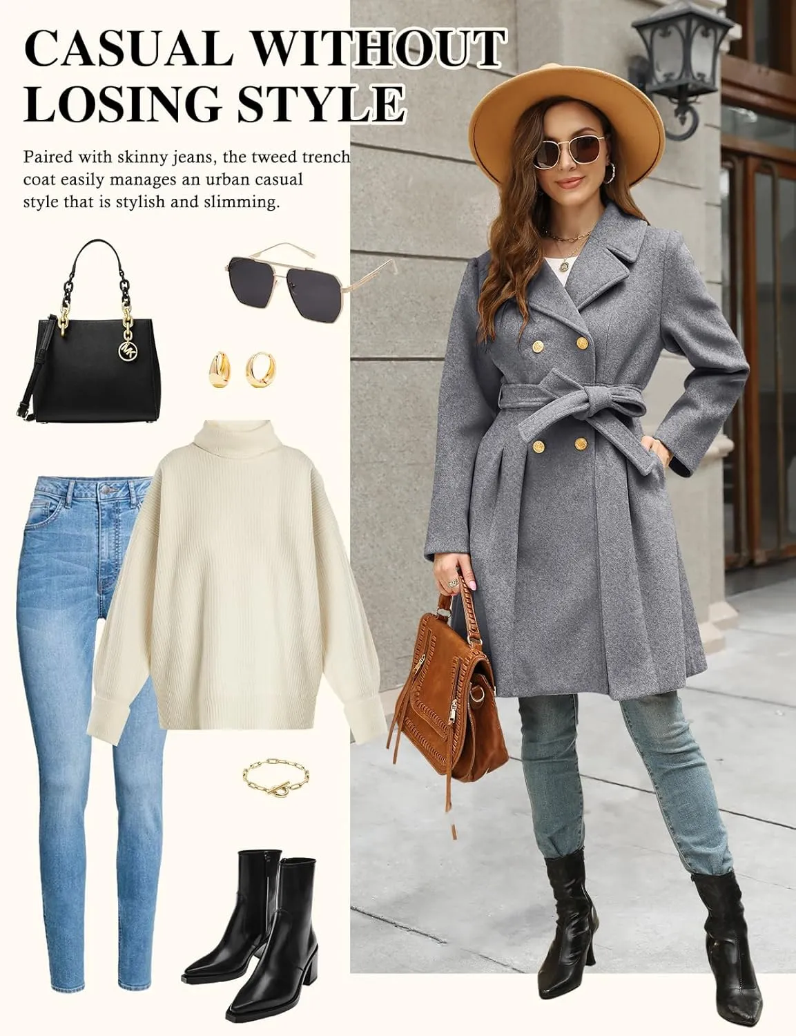 HEEKPEK Womens Wool Blend Trench Coat Slim Double Breasted Notch Lapel Pea Coat Thick A Line Jacket with Pockets(S-XXL)