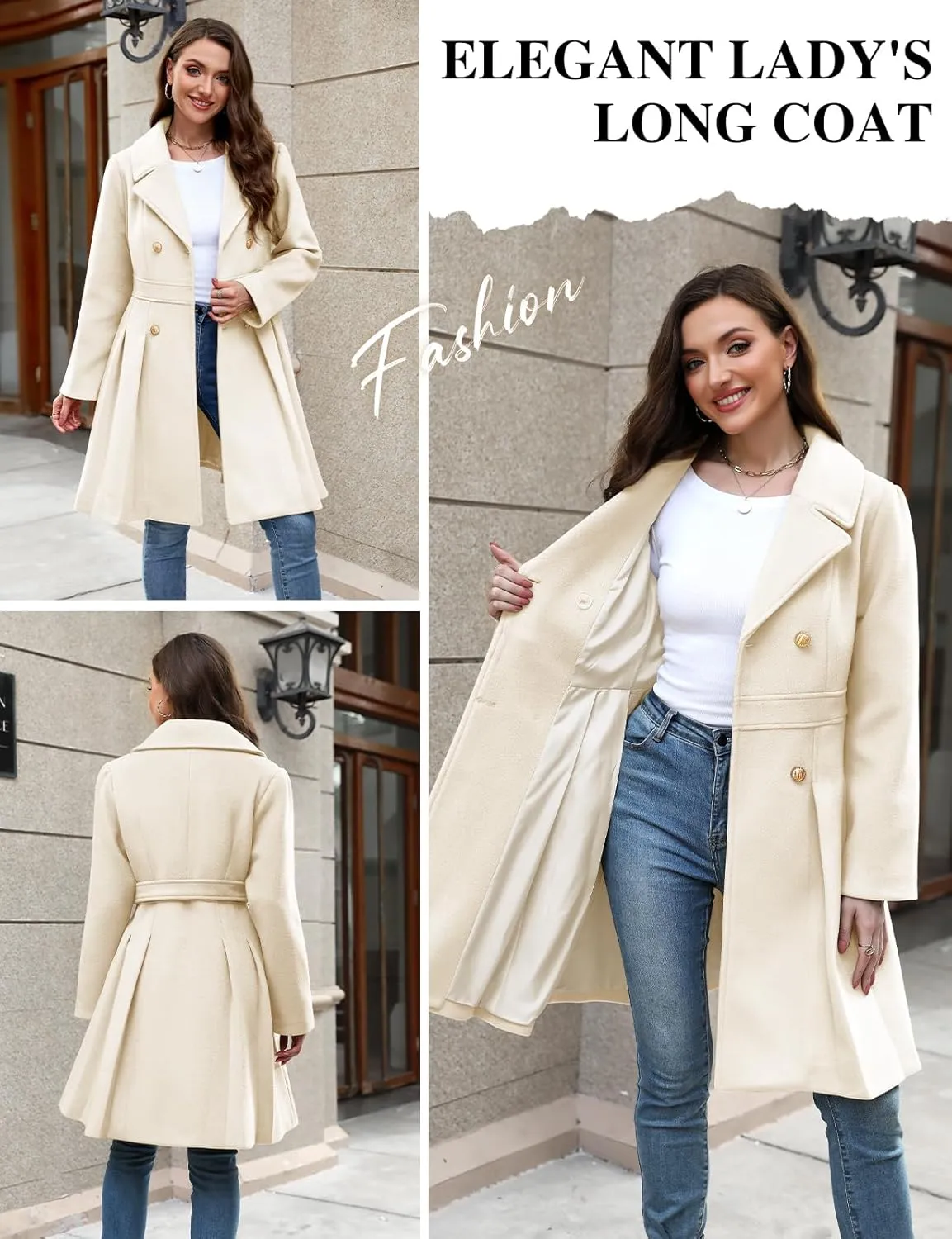 HEEKPEK Womens Wool Blend Trench Coat Slim Double Breasted Notch Lapel Pea Coat Thick A Line Jacket with Pockets(S-XXL)