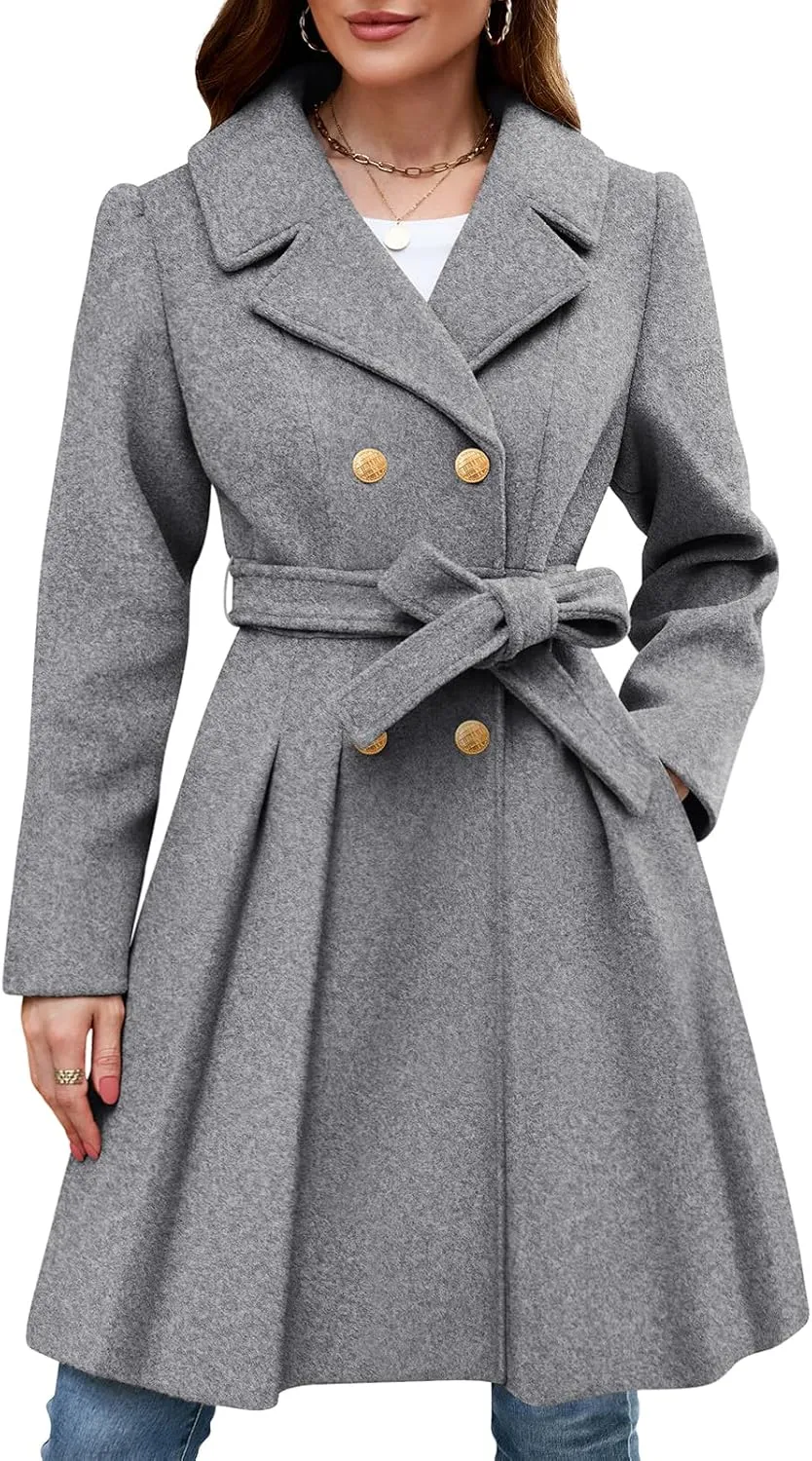 HEEKPEK Womens Wool Blend Trench Coat Slim Double Breasted Notch Lapel Pea Coat Thick A Line Jacket with Pockets(S-XXL)