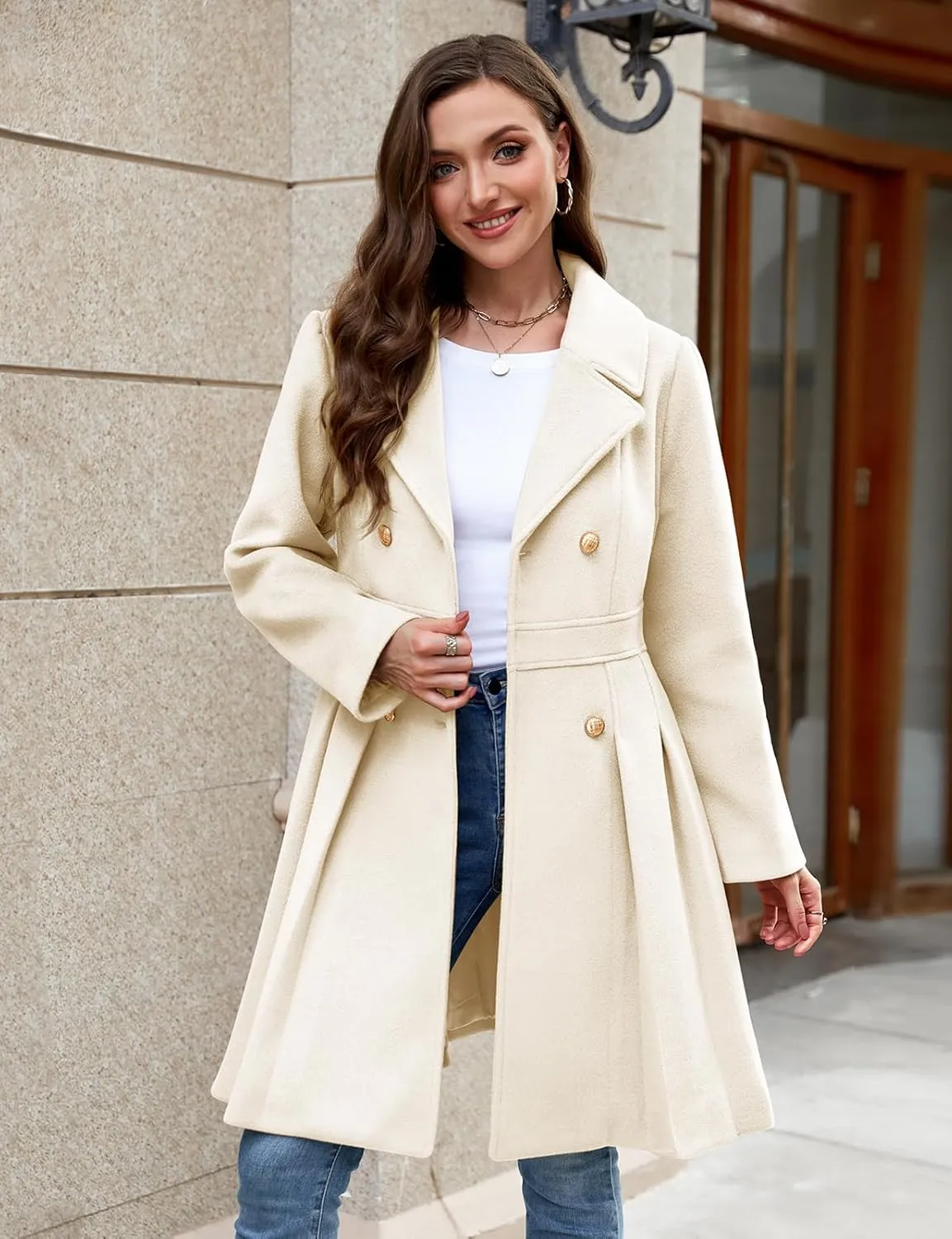 HEEKPEK Womens Wool Blend Trench Coat Slim Double Breasted Notch Lapel Pea Coat Thick A Line Jacket with Pockets(S-XXL)