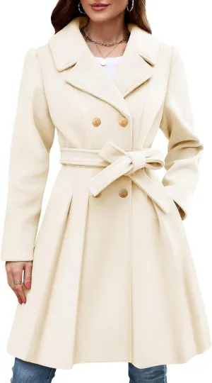 HEEKPEK Womens Wool Blend Trench Coat Slim Double Breasted Notch Lapel Pea Coat Thick A Line Jacket with Pockets(S-XXL)