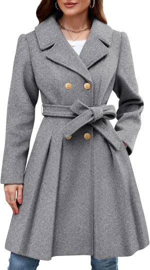 HEEKPEK Womens Wool Blend Trench Coat Slim Double Breasted Notch Lapel Pea Coat Thick A Line Jacket with Pockets(S-XXL)