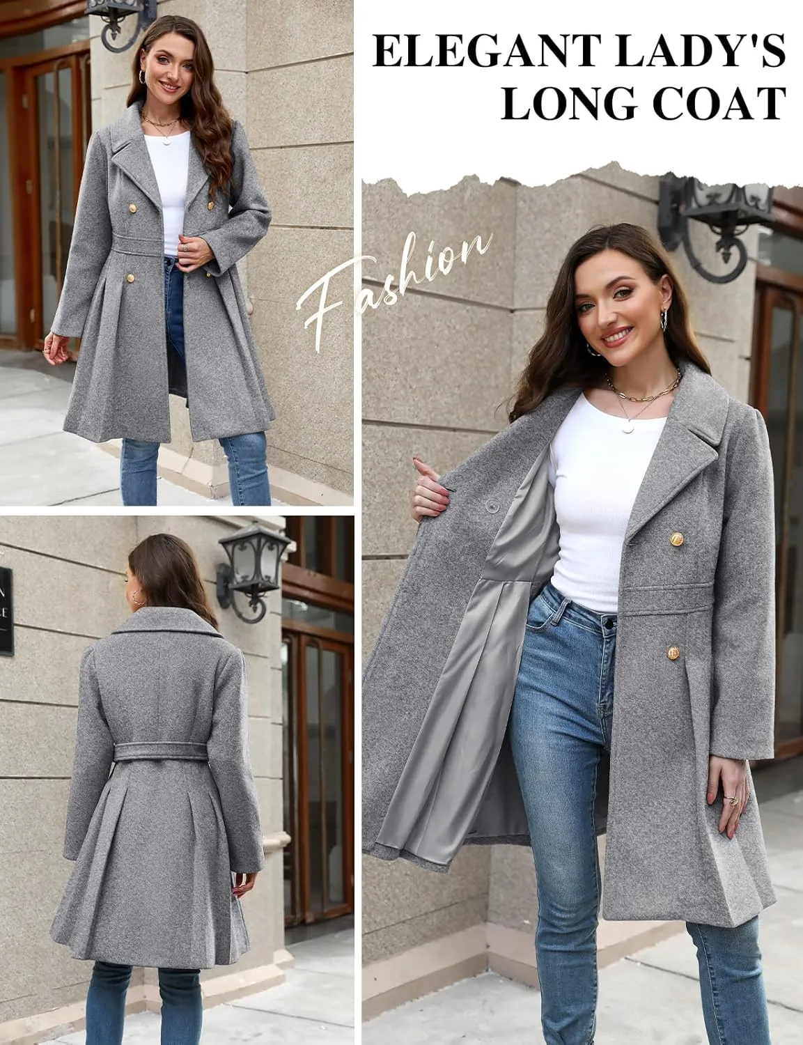 HEEKPEK Womens Wool Blend Trench Coat Slim Double Breasted Notch Lapel Pea Coat Thick A Line Jacket with Pockets(S-XXL)