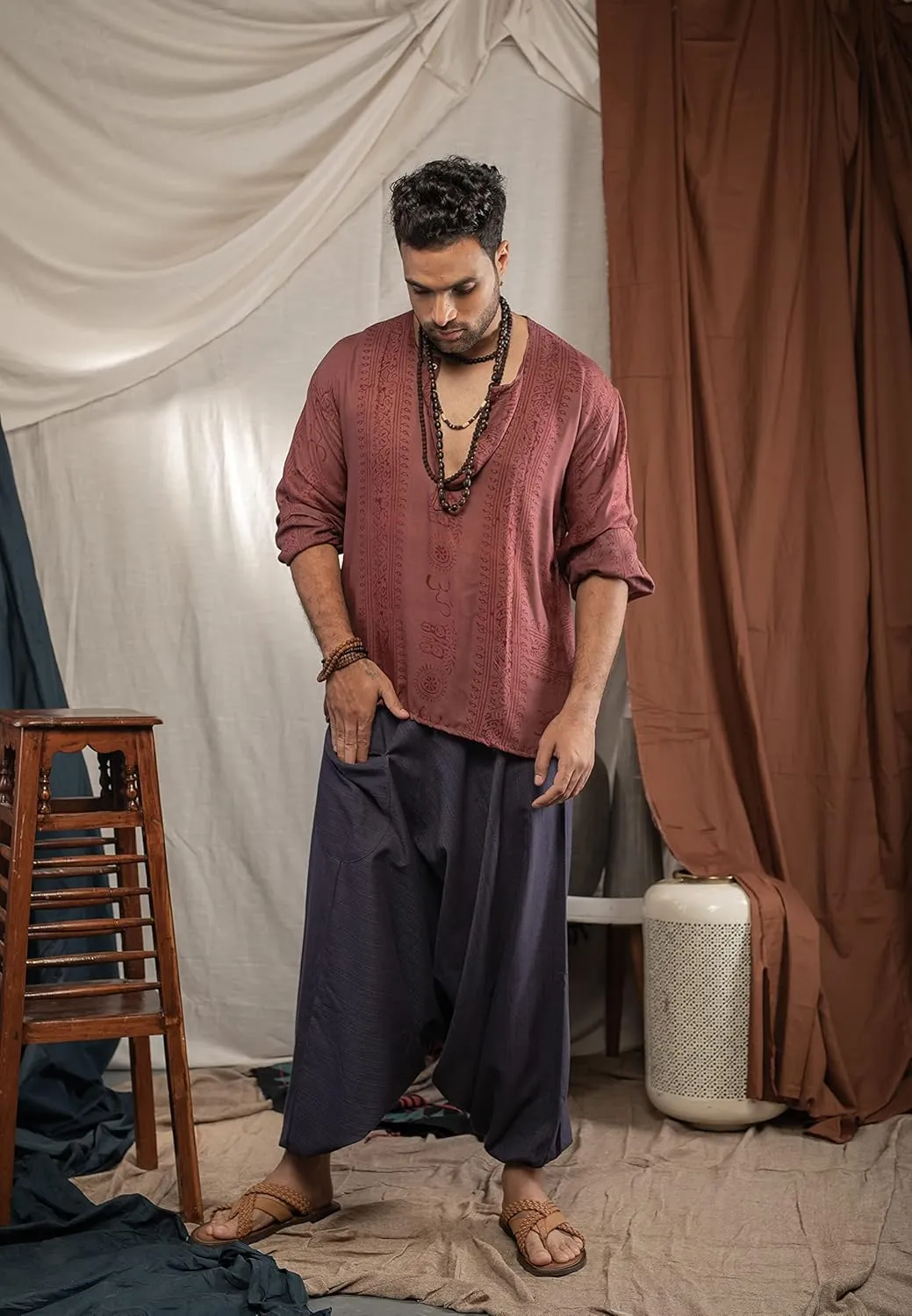Hippie Music Festival Outfits for Men, Loose Baggy Yoga Harem Pants, Rave Party Dance Pants