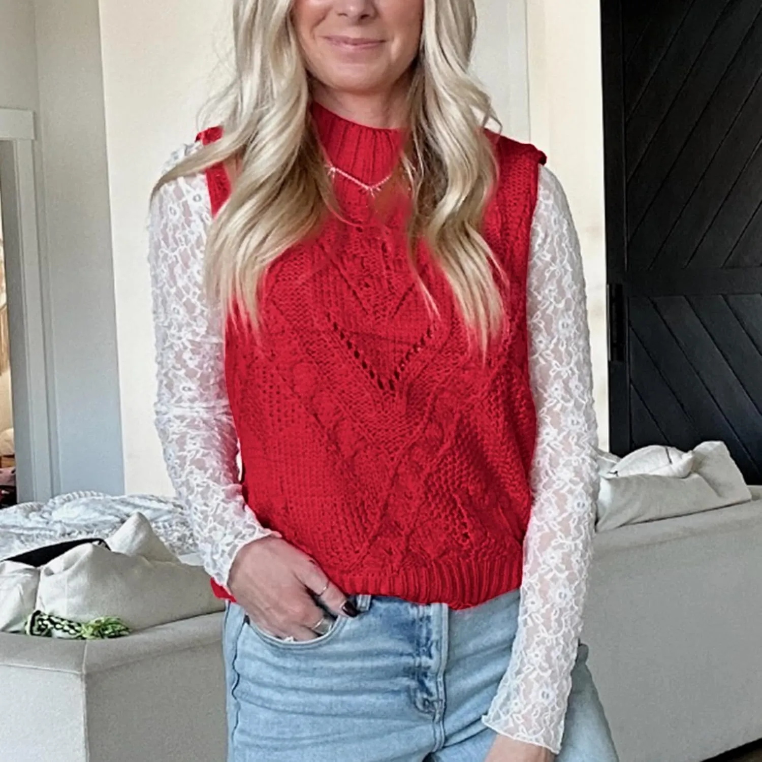 Hixiaohe Turtleneck Crochet Sweater Vest Fall Fashion Knit Sleeveless Tank Tops for Women Lightweight Casual Pullover Clothes