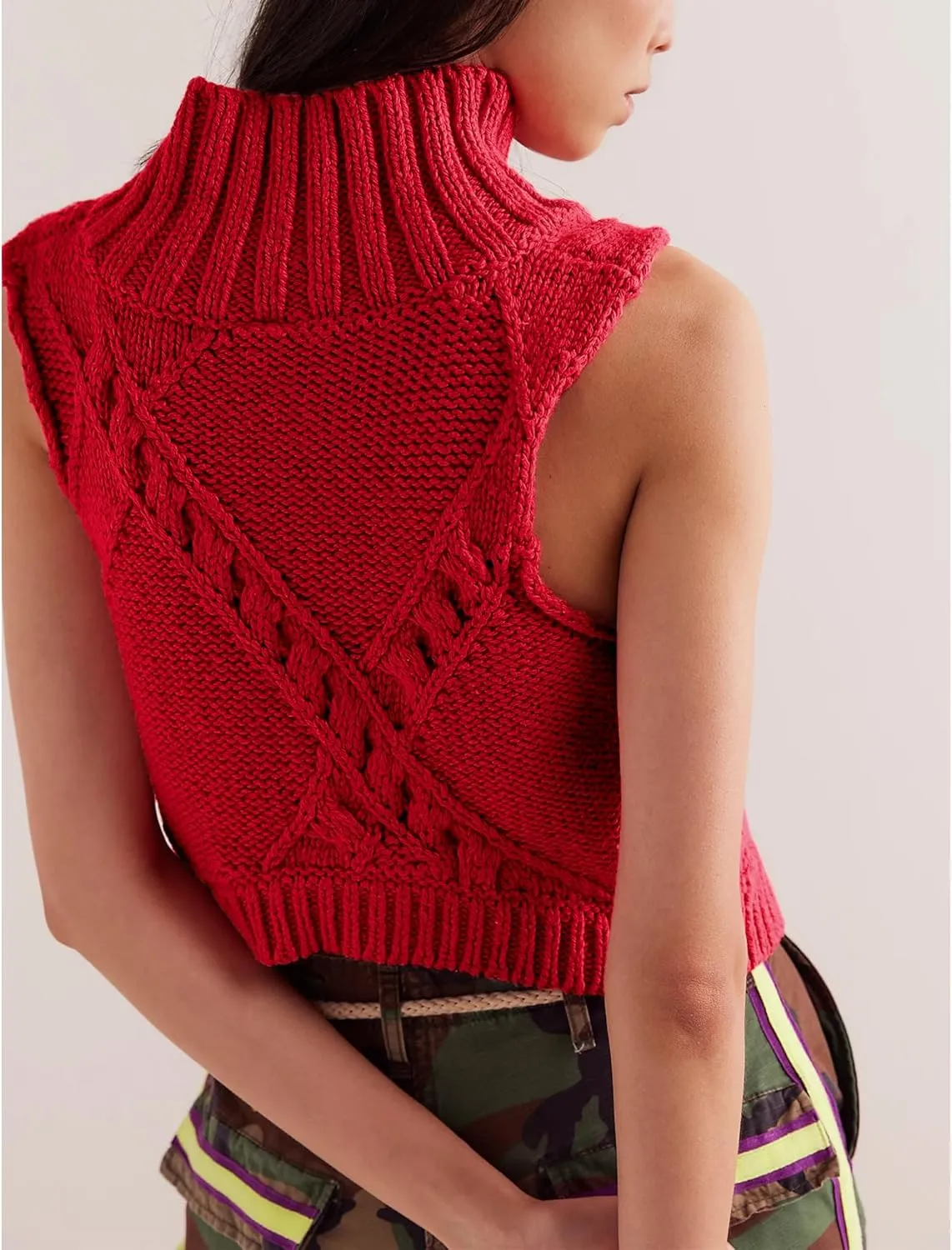 Hixiaohe Turtleneck Crochet Sweater Vest Fall Fashion Knit Sleeveless Tank Tops for Women Lightweight Casual Pullover Clothes