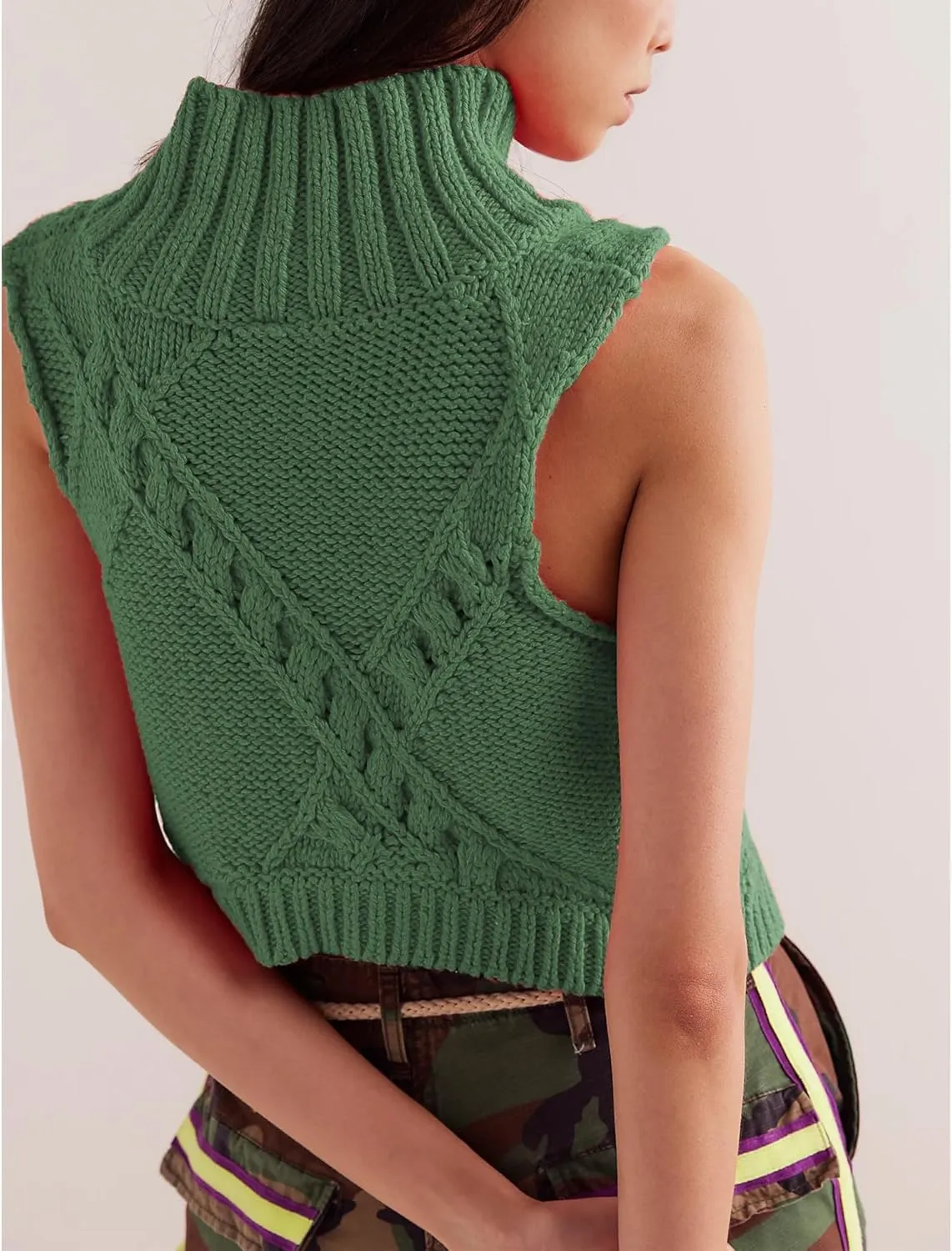 Hixiaohe Turtleneck Crochet Sweater Vest Fall Fashion Knit Sleeveless Tank Tops for Women Lightweight Casual Pullover Clothes