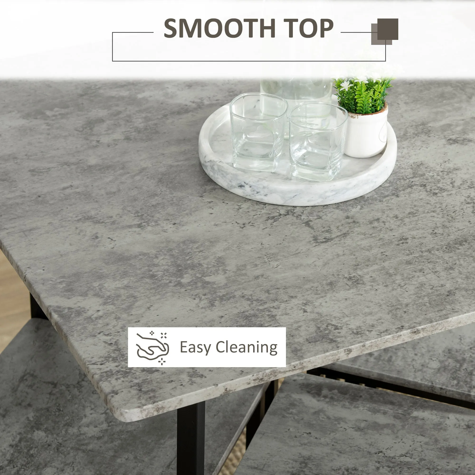 HOMCOM Concrete Effect Square Bar Table Set with Stools for 4 People Grey