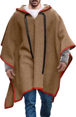 Hooded Cloak Coat for Men Wool Blend Drawstring Gothic Hoodies Long Cape Fall Winter Oversized Casual Loose Vintage Poncho