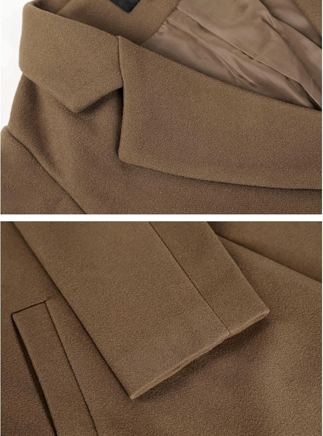 Hooever Women's Winter Wool Coat Casual Notch Lapel Single-Breasted Peacoat
