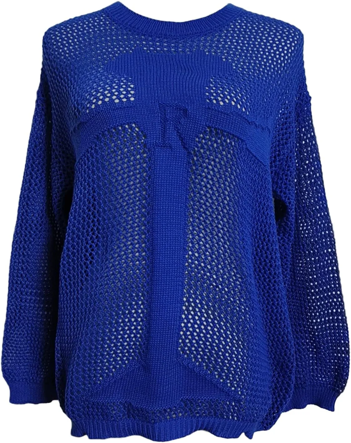 HOXIJIA Women Long Sleeve Sweaters Hollow Out Loose Round Neck Off Shoulder Crochet Cutout Fishnet Pullover Knitwear