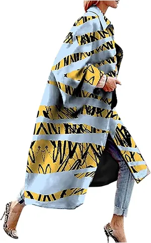 iQKA Women's Long Trench Jacket Winter Warm Coat Plus Size Vintage Floral Printed Pocket Outerwear Cardigan Overcoat S-5XL