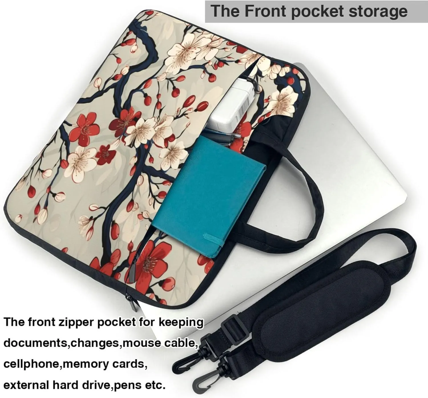 Japan Cherry Blossoms Flowers Laptop Shoulder Bag Laptop Sleeve Case Durable Computer Bag